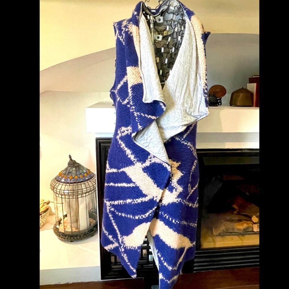 Anthropologie Duster Tabitha Merima Blue Cream Vest size large